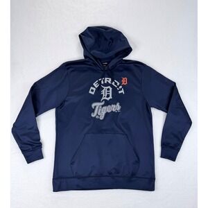 Majestic Detroit Tigers MLB Navy Blue Performance Fleece Hoodie Mens Large